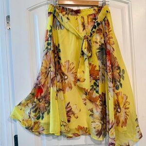 Yellow Belted Feminine Spring Summer Floral A-Line Skirt Cottagecore